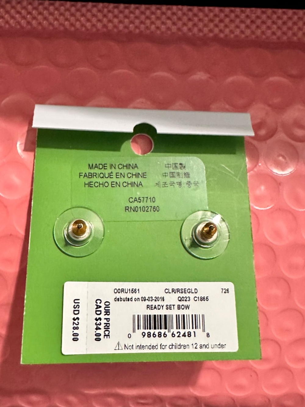 NWT Kate Spade Ready Set Bow Pave Bow Studs, Clear/Rose Gold - Picture 8 of 8
